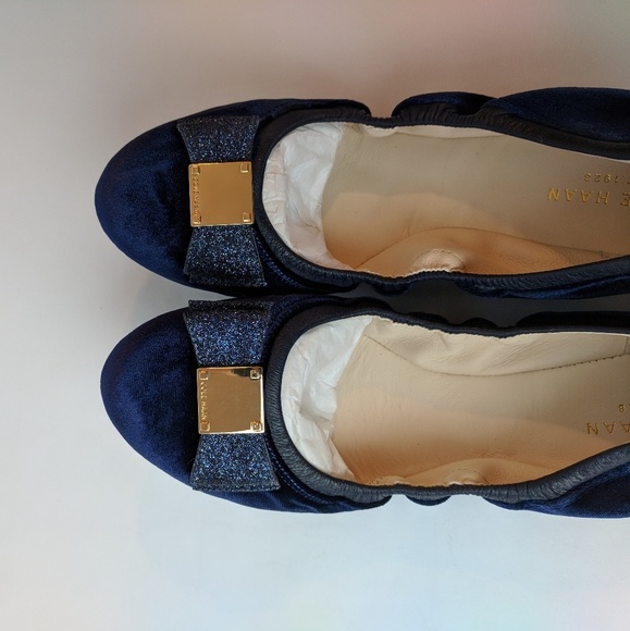 Cole Haan Tali Bow Blue Velvet Ballet Flats 8.5 - Picture 2 of 8